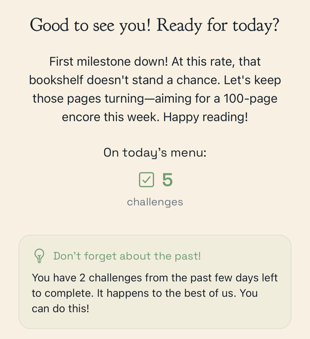Weekly progress check-in and goal review